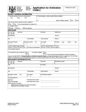 Ontario Motor Vehicle Accident Arbitration Application