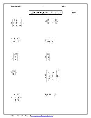 Scalar Multiplication of Matrices Worksheet
