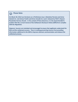 Settlement Disclosure Notice for Statutory Accident Benefits