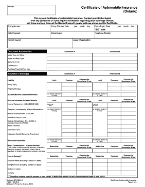 Ontario Automobile Insurance Certificate