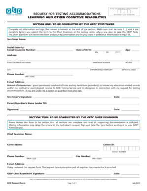 GED Testing Accommodations Request Form
