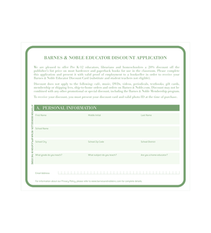 Barnes & Noble Educator Discount Application