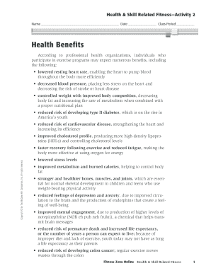 Health and Fitness Activity Worksheet
