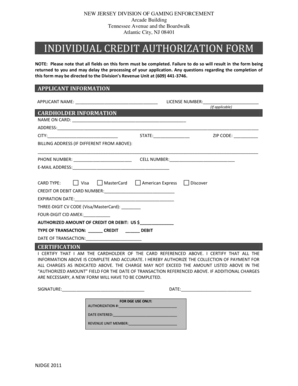 New Jersey Credit Authorization Form