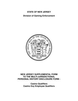 New Jersey Supplemental Form to Multi-Jurisdictional Personal History Disclosure Form