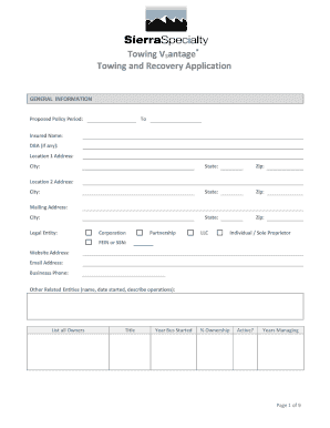 Towing and Recovery Insurance Application