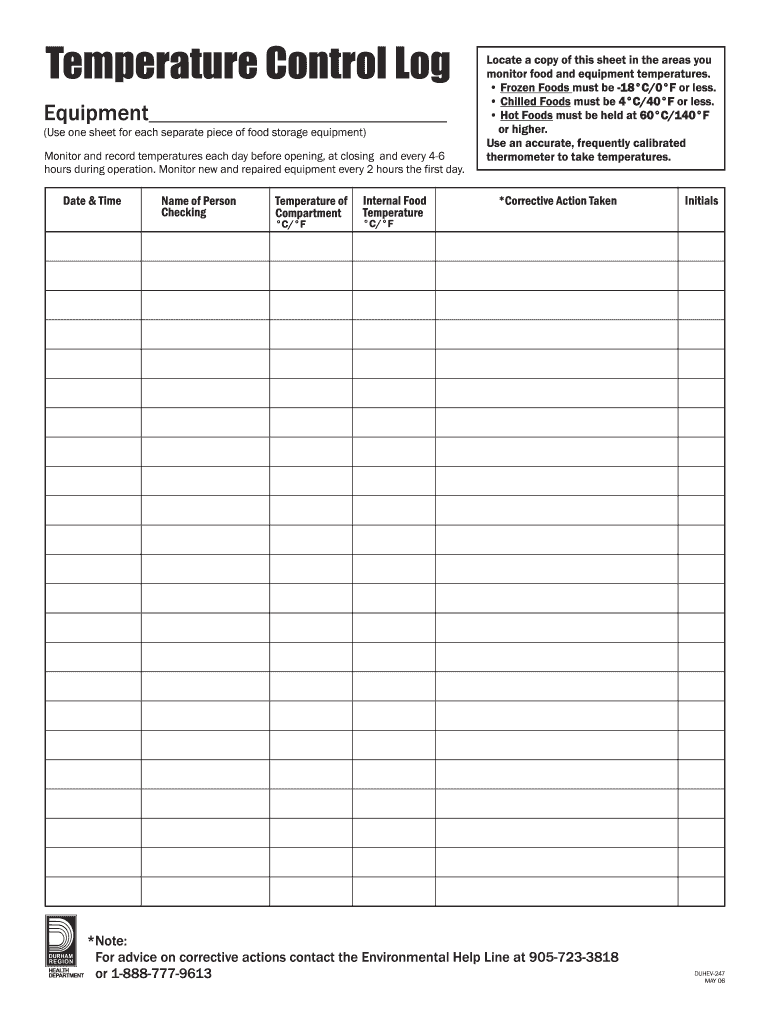 Fillable Online Temperature Control Log Fax Email Print pdfFiller