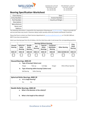 Bearing Specification Worksheet