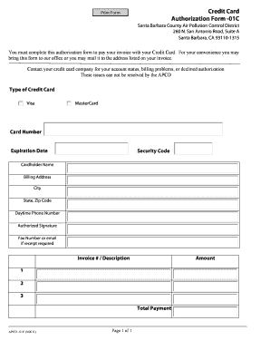 Credit Card Authorization Form