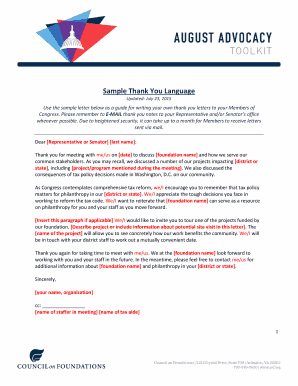 Thank You Letter to Congress