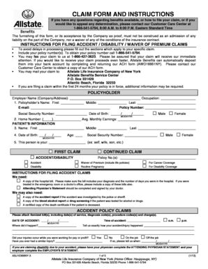 Allstate Accident Disability Waiver of Premium Claim Form