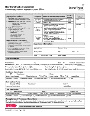 Oregon New Homes Incentive Application Form 620OR