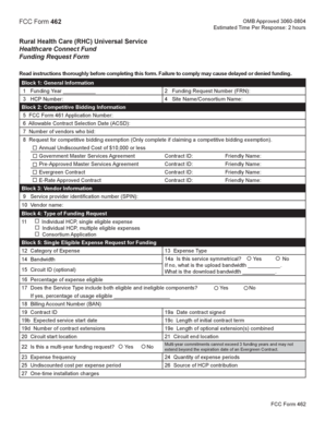 FCC Form 462 Healthcare Connect Fund Funding Request