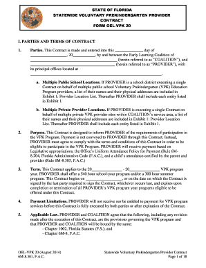 Florida Voluntary Prekindergarten Provider Contract