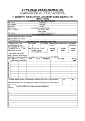 Ship Pre-Arrival Security Information Form