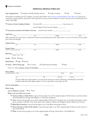 Indiana University Personal Profile Form