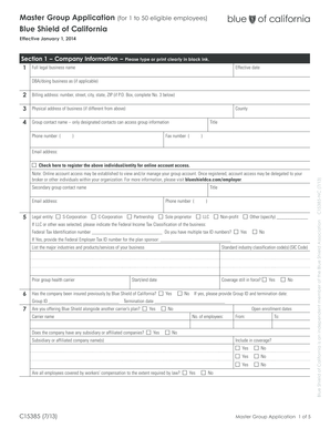 Blue Shield of California Master Group Application