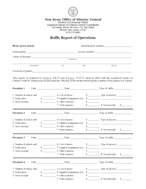 New Jersey Raffle Report of Operations