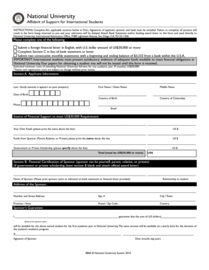Affidavit of Support for International Students