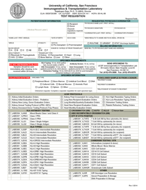 UCSF Immunogenetics Transplant Test Requisition