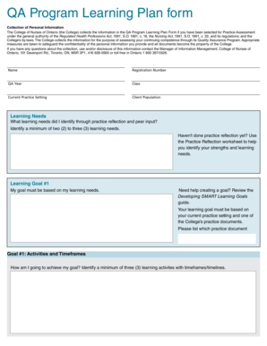 QA Program Learning Plan Form