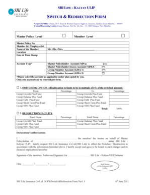 SBI Life Kalyan ULIP Switch and Redirection Form
