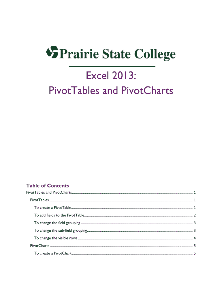 Fillable Online To create a PivotTable Fax Email Print - pdfFiller