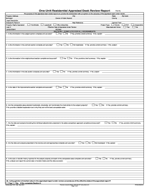 Fillable Online One Unit Residential Appraisal Desk Review Report