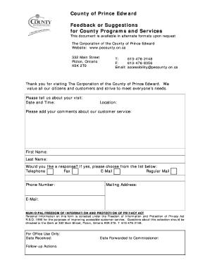 Prince Edward County Feedback Form