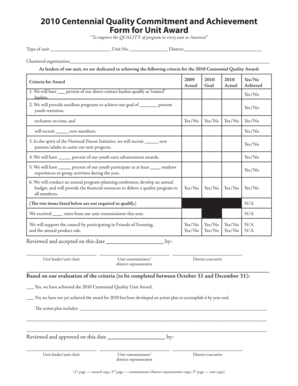 2010 Centennial Quality Unit Award Form