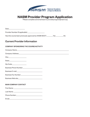 NASM Provider Program Application