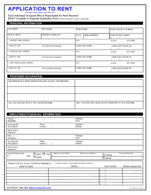 California Rental Application Form