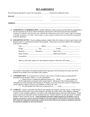 Pet Agreement for Lease