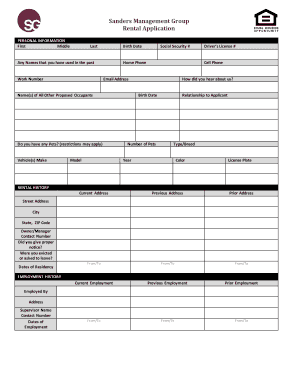 Sanders Management Group Rental Application