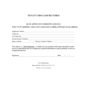 Tenant Disclosure Form