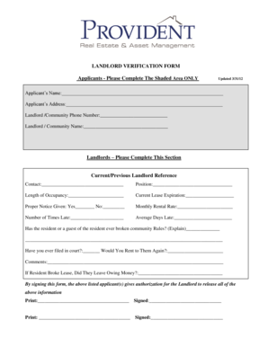 Landlord Verification Form