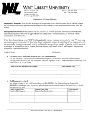 Verification of Untaxed Income Form