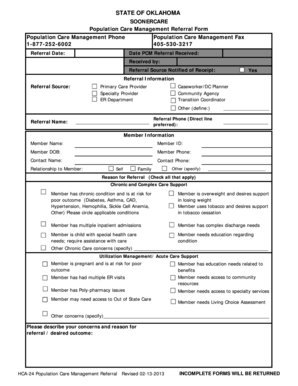 Oklahoma SoonerCare Population Care Management Referral Form