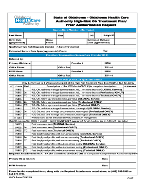 Oklahoma High-Risk Ob Treatment Plan Prior Authorization Request