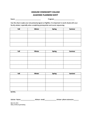 Highline Community College Academic Planning Sheet