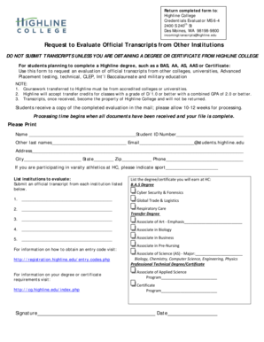Highline College Transcript Evaluation Request