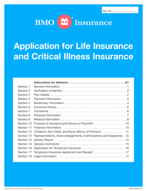 Application for Life Insurance and Critical Illness Insurance