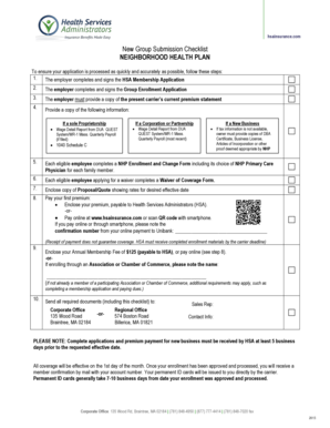 Neighborhood Health Plan Group Enrollment Checklist