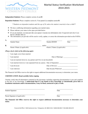 Marital Status Verification Worksheet