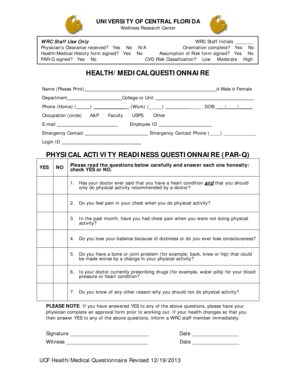 UCF Health/Medical Questionnaire