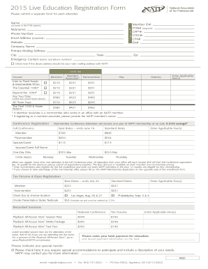 2015 NATP Live Education Registration Form