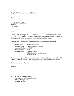Gift of Securities Letter of Direction