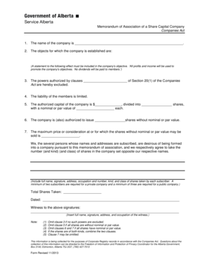 Memorandum of Association for Share Capital Company
