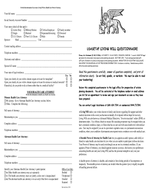 USAFETAF Living Will and Health Care Power of Attorney Questionnaire
