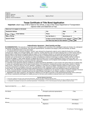 Texas Certificate of Title Bond Application